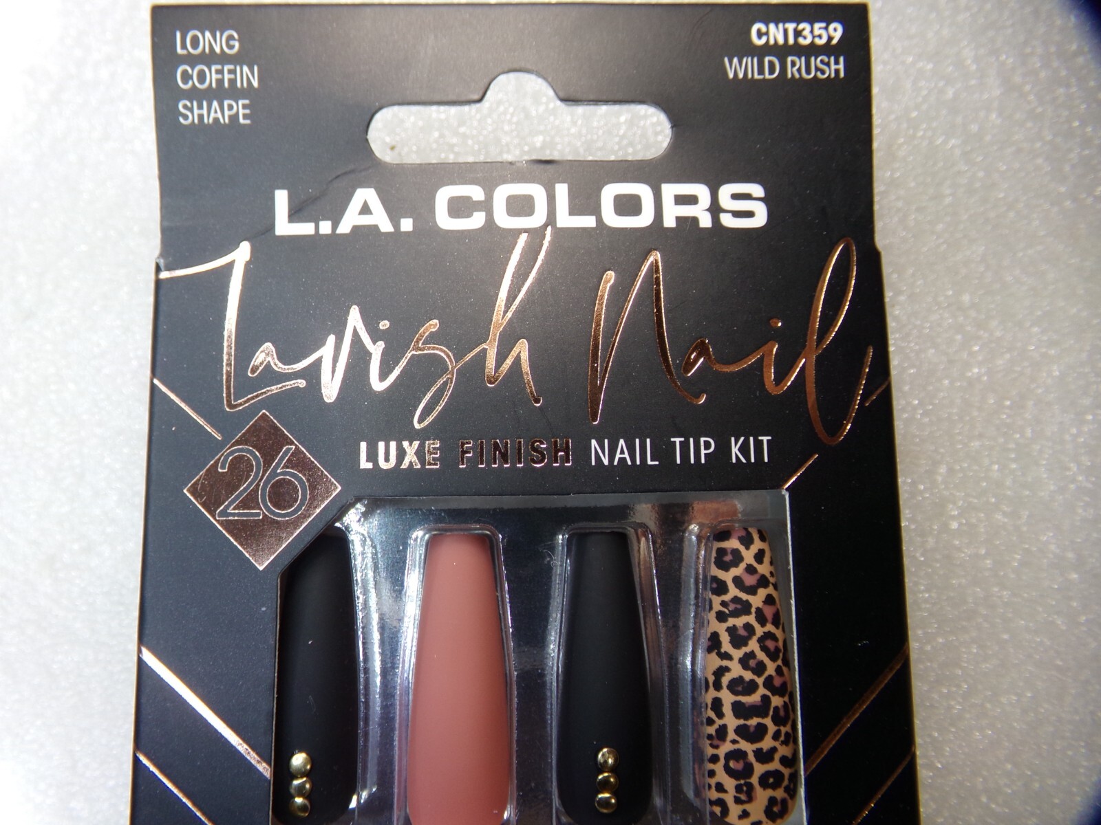 L.A. Colors NAILS GLUE ON Lavish Matte Black & Brown Leopard LONG LENGTH