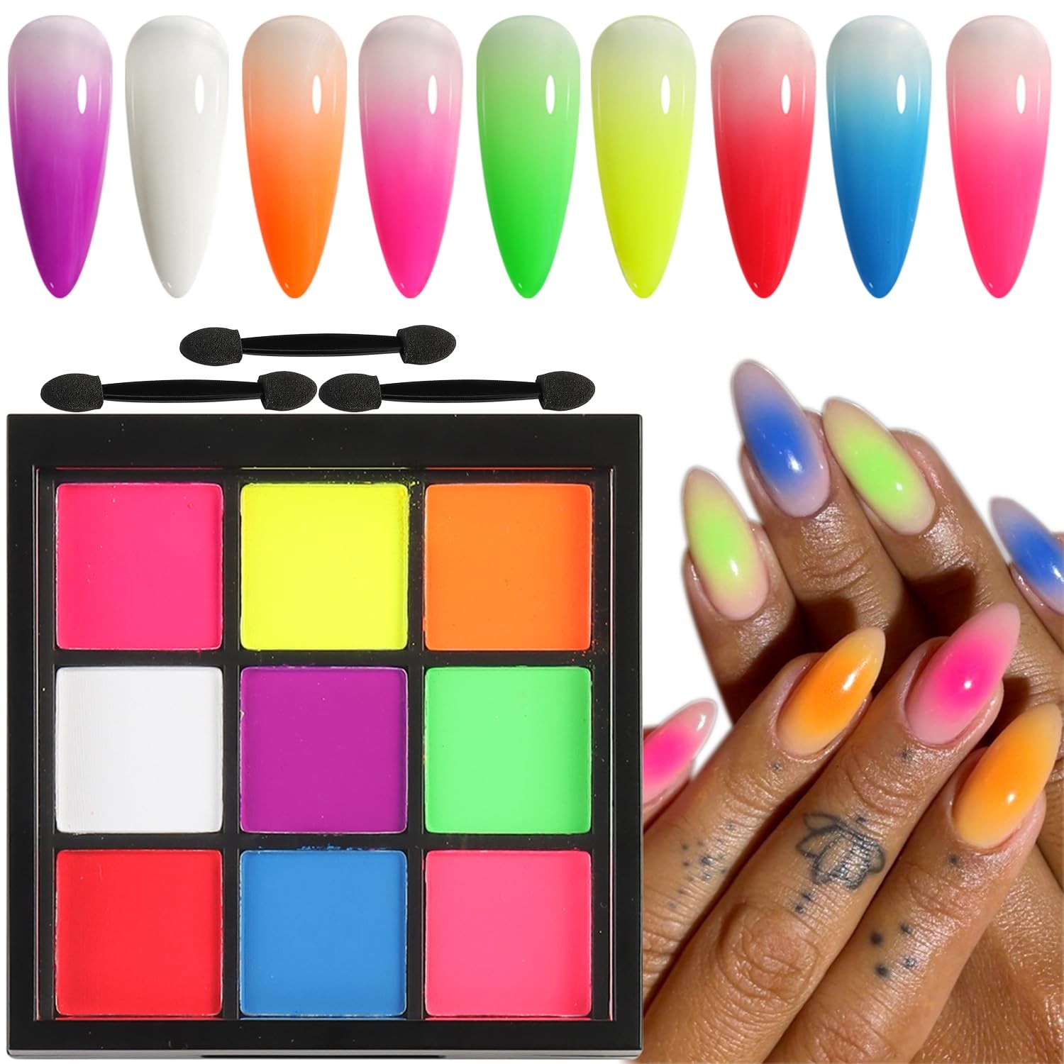 Neon Nail Pigment Palette, 9 Colors Solid Neon Nail Phosphor Fluorescent Nail…