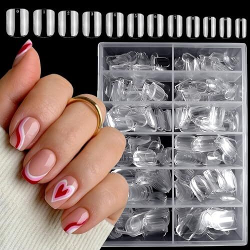 600pc Short Round Square Acrylic Nail Tips Full Cover Short Round Gel Tips