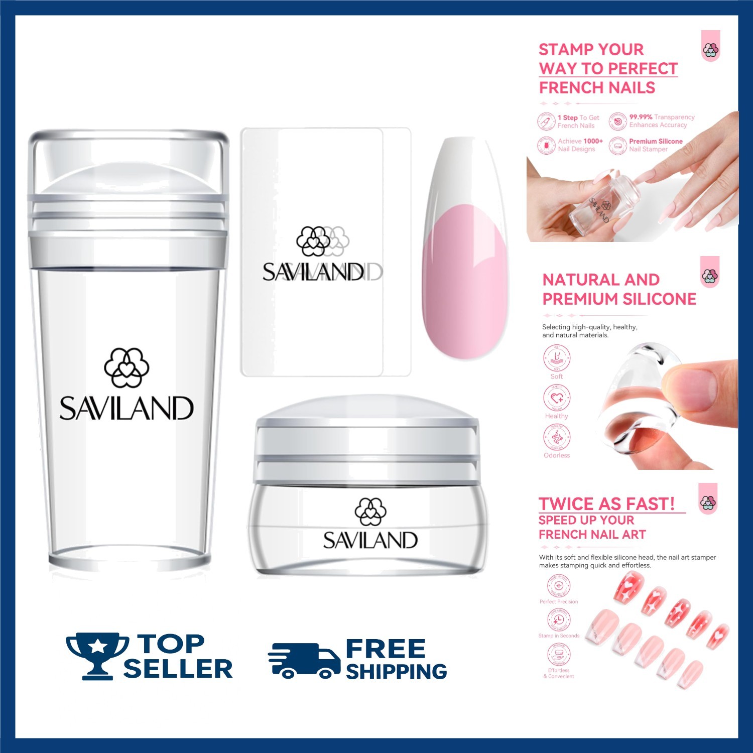 Saviland 4Pc French Tip Nail Stamp Kit