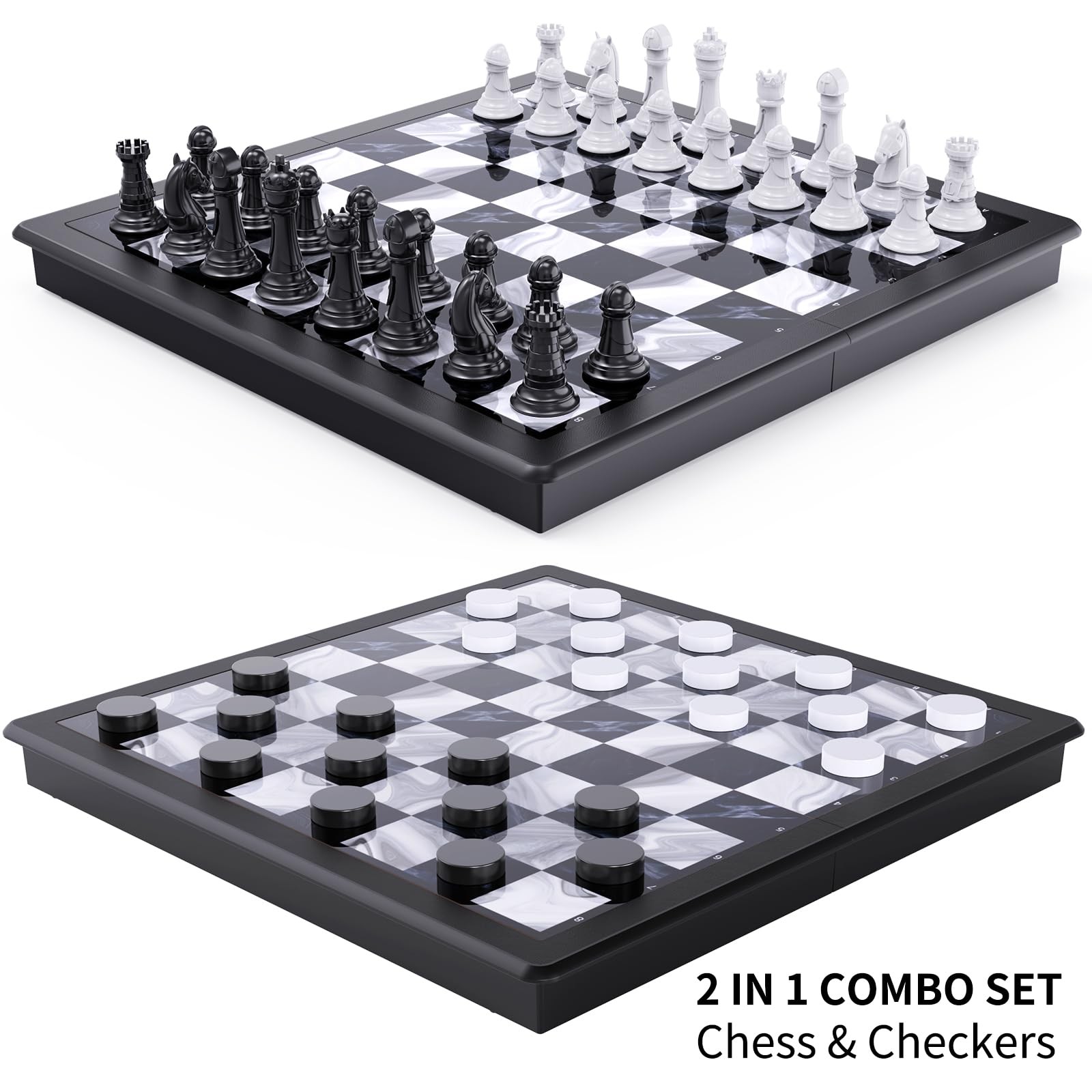 2-in-1 Chess Set and 12.5 Inches X X 1 Inch, Black White