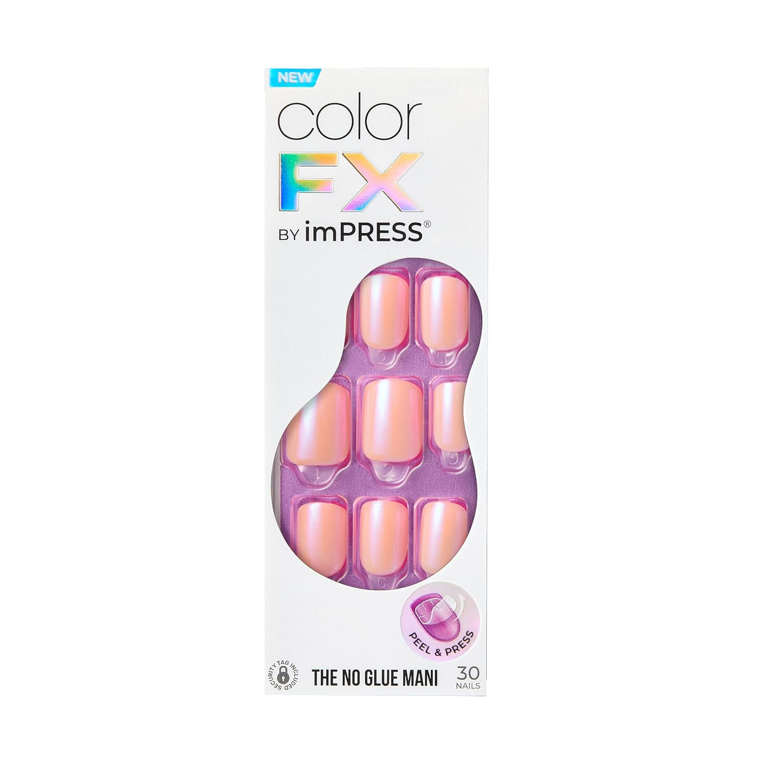 KISS No Glue Mani Press on Nails, Color FX, ‘Satellite’, Light Pink, Short Size