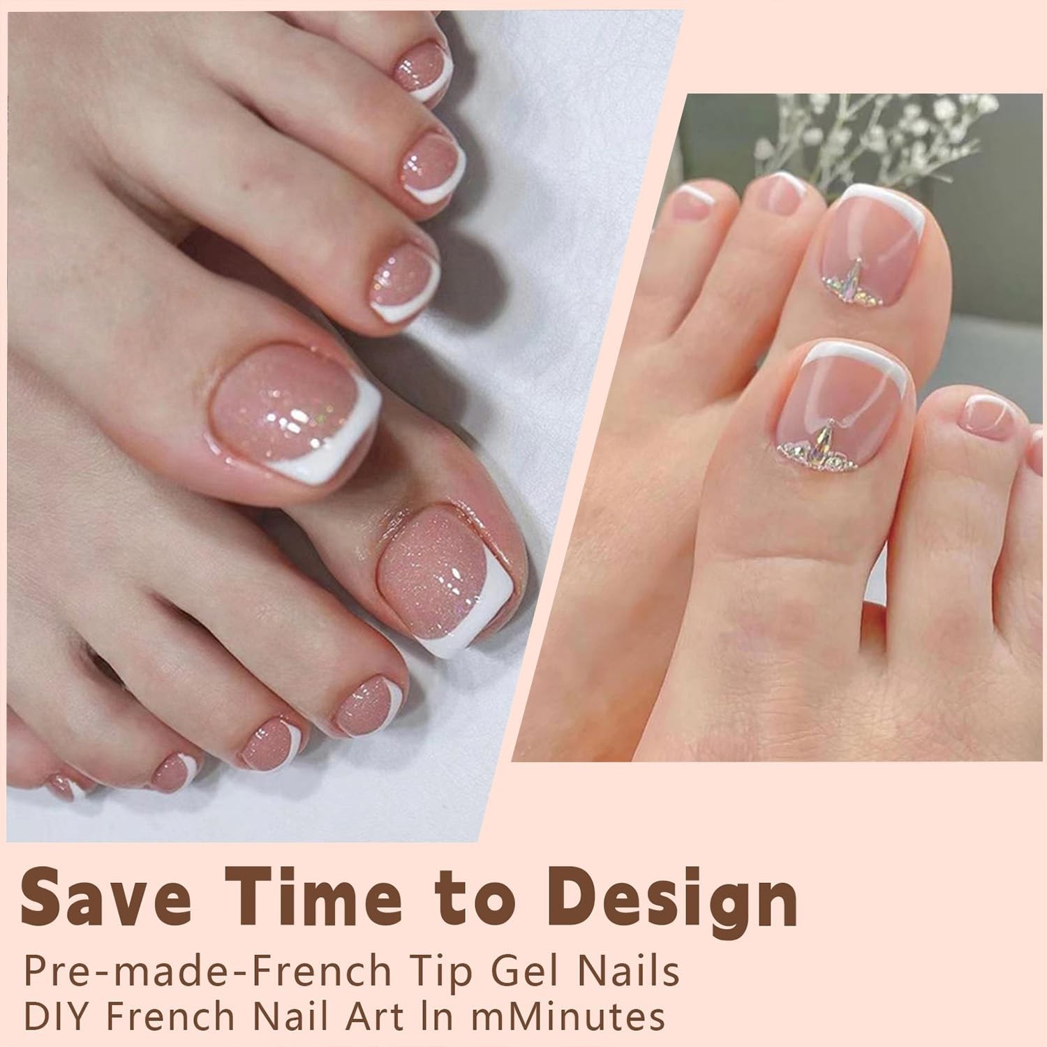240Pcs White French Tip Press on Short, Square, Toenails-6