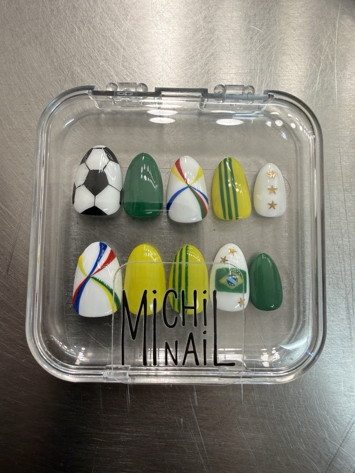 Handmade Japanese Nail Press On Nails, Brazil World Cup2026 Design