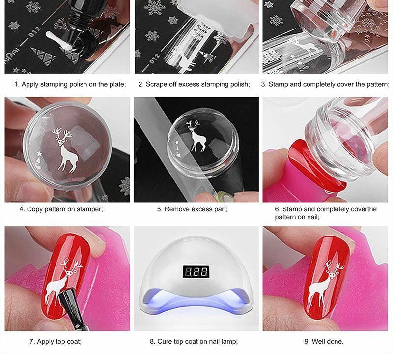 Silicone Nail Stamper French Manicure Stamping Jelly Nails Art + Scraper Stamps
