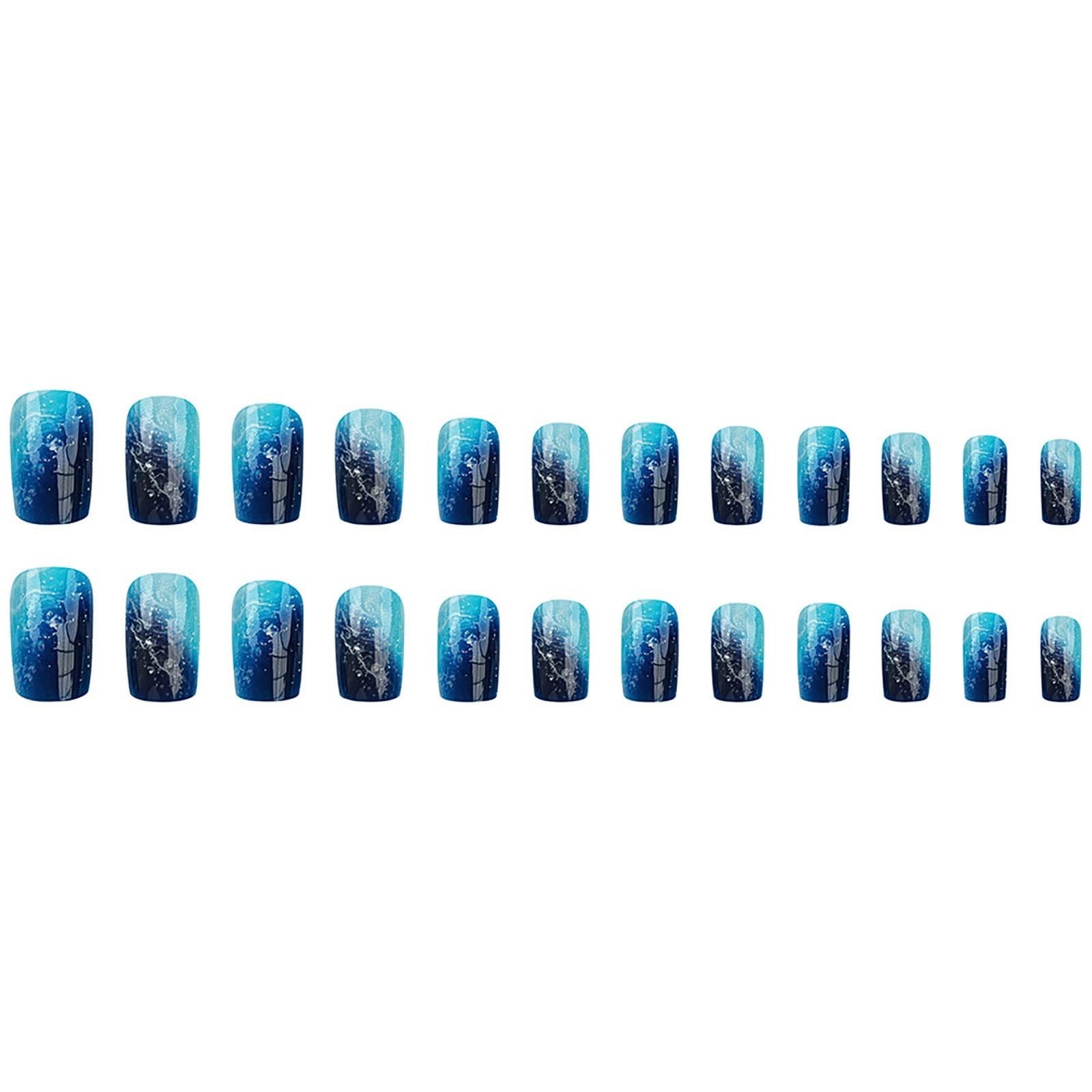 Ocean Wave Blue Press On Nails with Glitter & 3D Bubble Effect