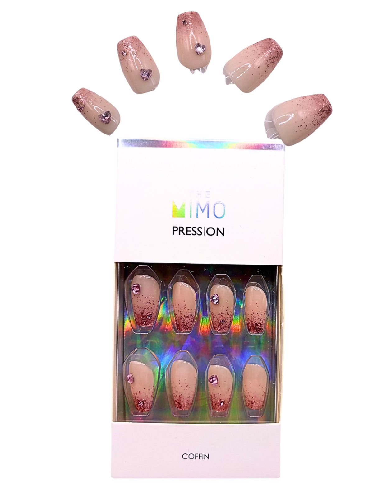 THE MIMO Press-On Nails COFFIN – Blush PINK Gradient with Pearl Tips 28PCS