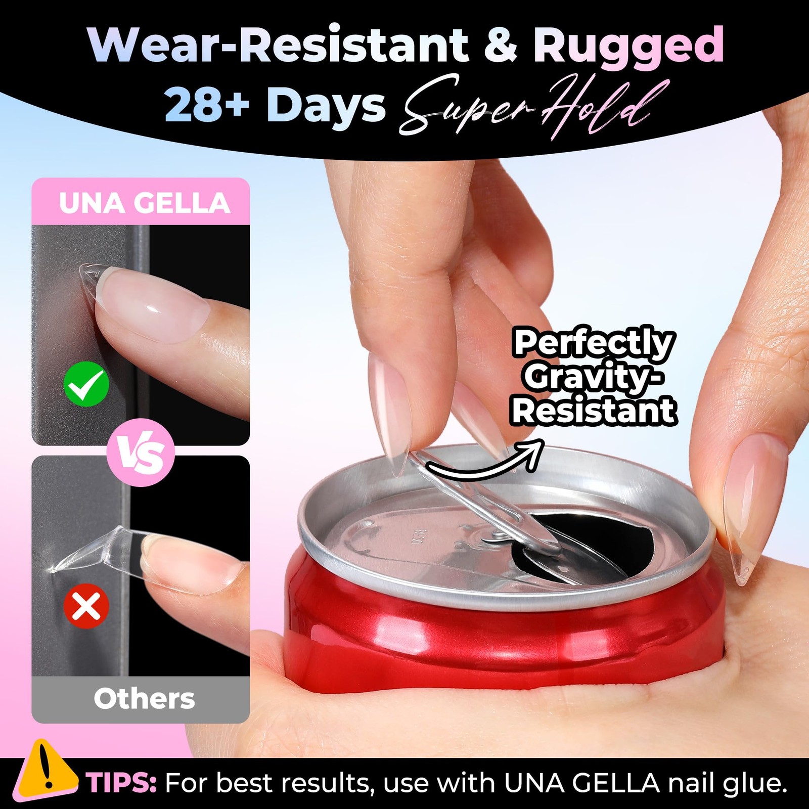 UNA GELLA Short Almond Gel Nail Tips 15 Sizes (15 sizes), Clear