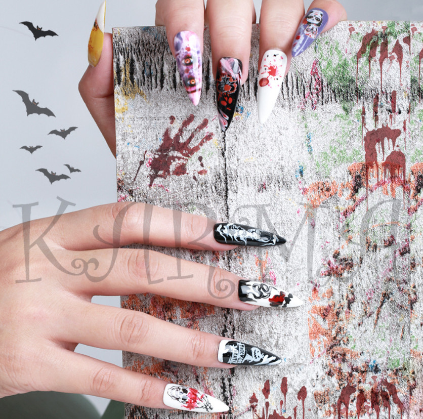 Halloween Nail Art Stickers Skull Bone Skeleton Pumpkin Horror Ghost Slider NH22