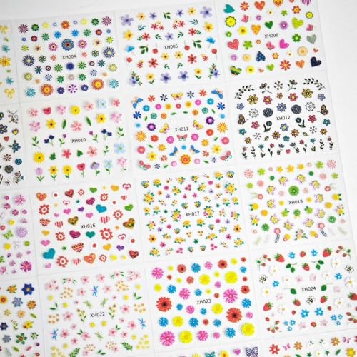 30 Sheets Spring Summer Flower Nail Art Stickers for Women & Style-17