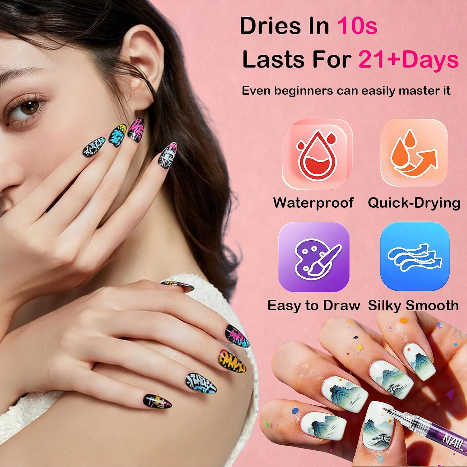 12 Colors Nail Art Pens Set, Quick Dry Nail Art Markers & Nail Polish Pens for D