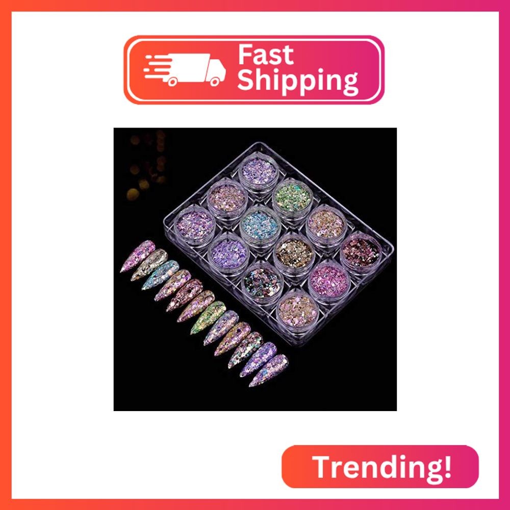 Sethexy 12 Colors Holographic Nail Glitter Salon Manicure Superfine Nails Sequin