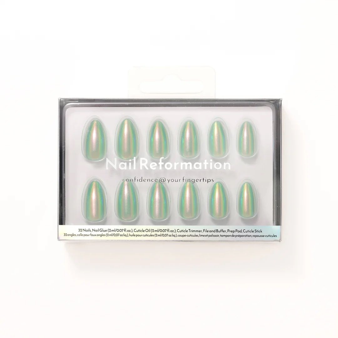 Nail Reformation Iridescent Crystal Ornament Almond Press On Nails Kit 32 Pcs