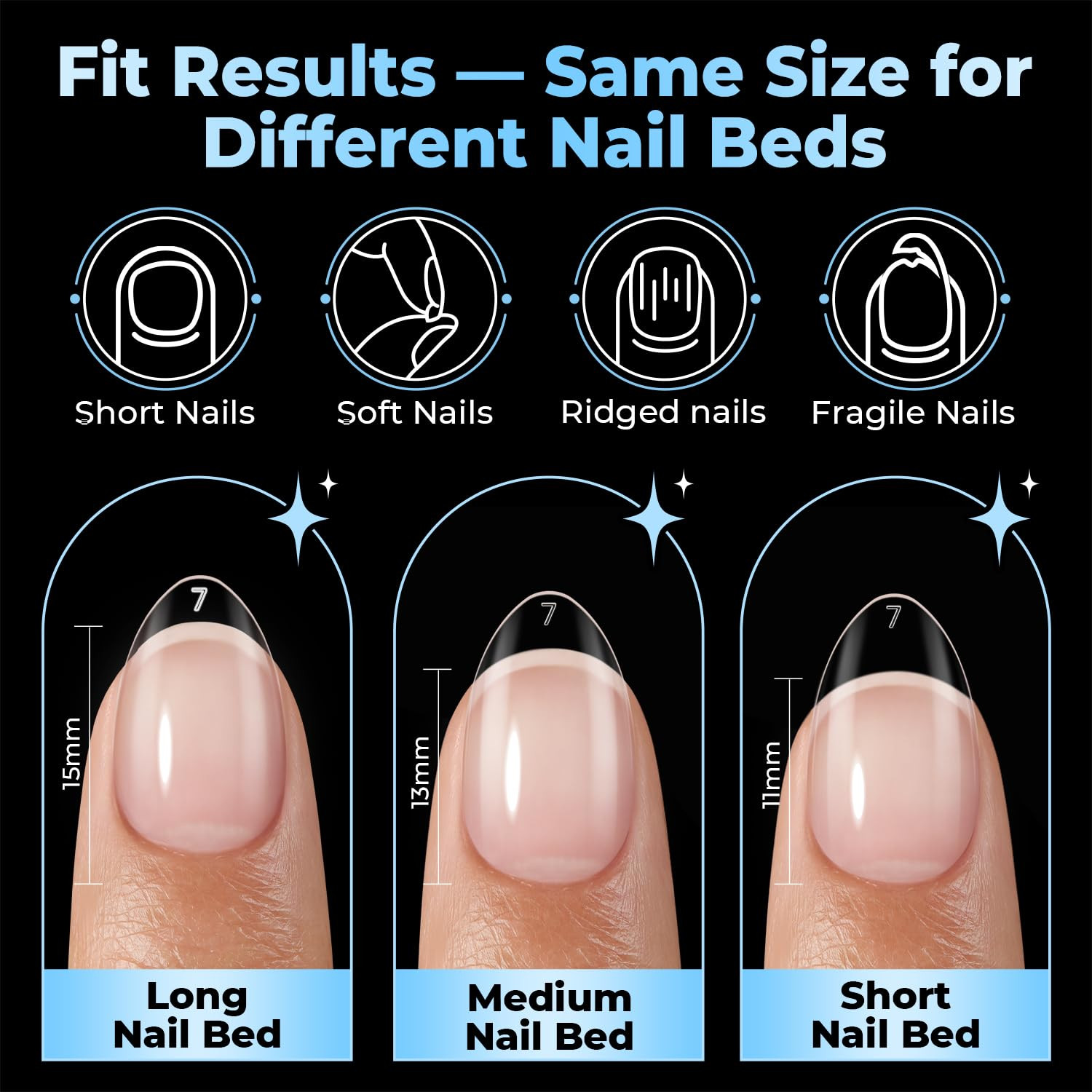Extra Short Almond Nail Tips Full Cover 450PCS 15 Sizes | Pre-Etched Short Gel N