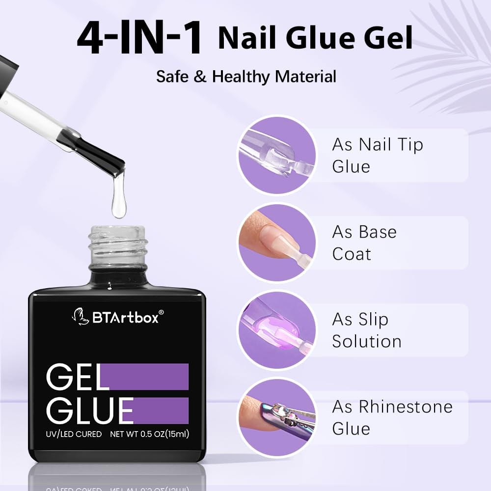 Nail Glue & Primer Set – 2×0.5 Fl Oz Acrylic Gel, Long Lasting UV for Press O…