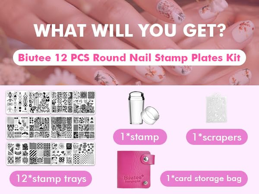 Nail Stamping Plates Set 12Pcs Nail Plates 1Stamper 1Scraper 1Storage Bag Nail P