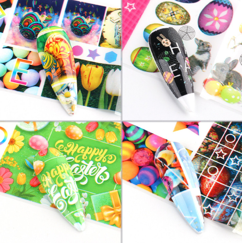 Easter Rabbit Egg Flower Star Butterfly Nail Foil Transfer Sticker 10pcs 20X4cm