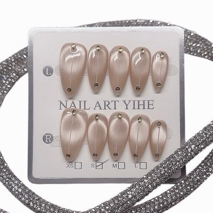 Tipora Press on Nails Beige Almond Shape Medium Length Ddesign 130