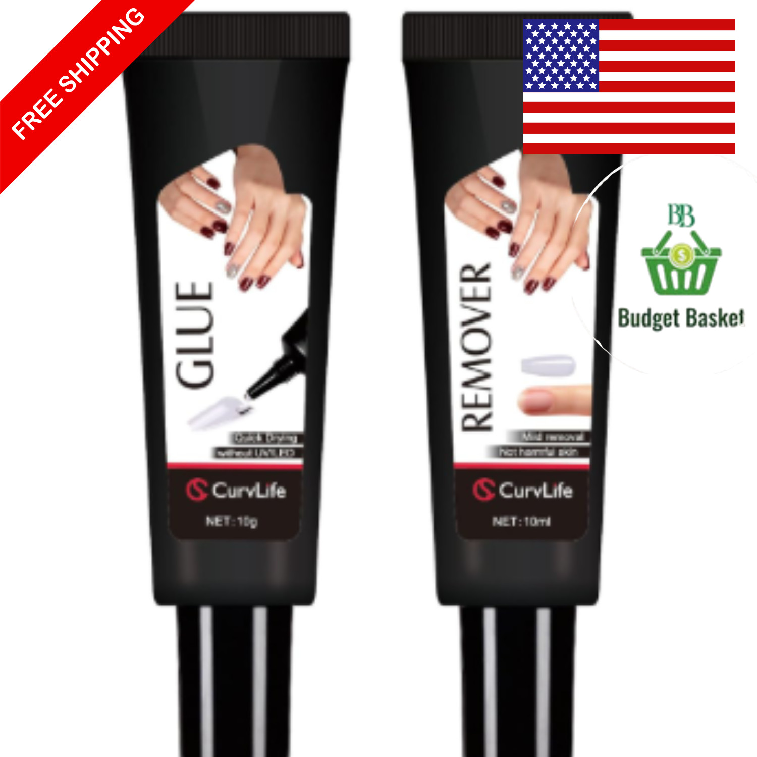 CurvLife Nail Glue Gel Kit 10g Quick Dry Press On Nails Glue with 10ml Remover