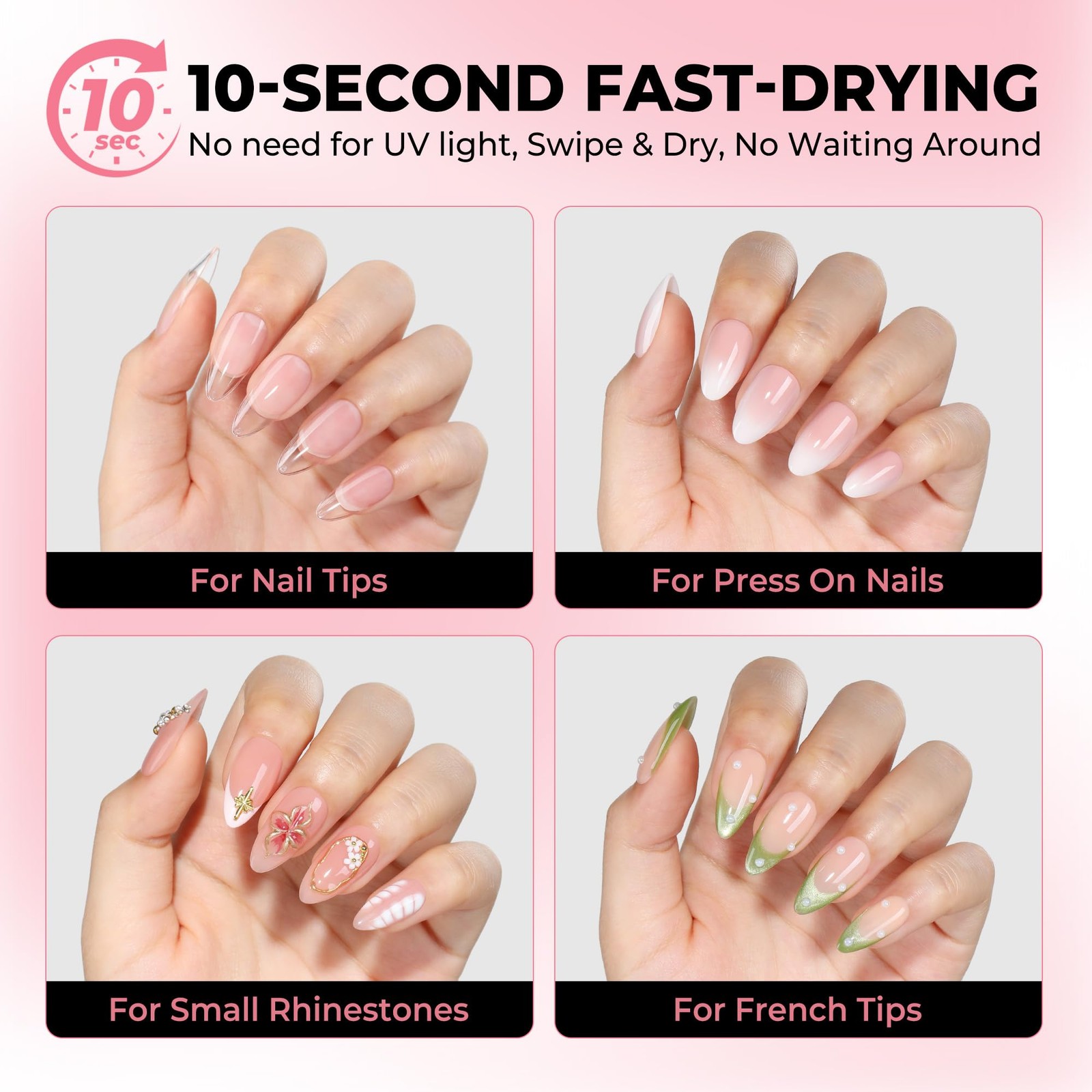 Luckyfairy 5pcs Super Strong Nail Glue for Press On Nails, Fast-Drying No Lamp N
