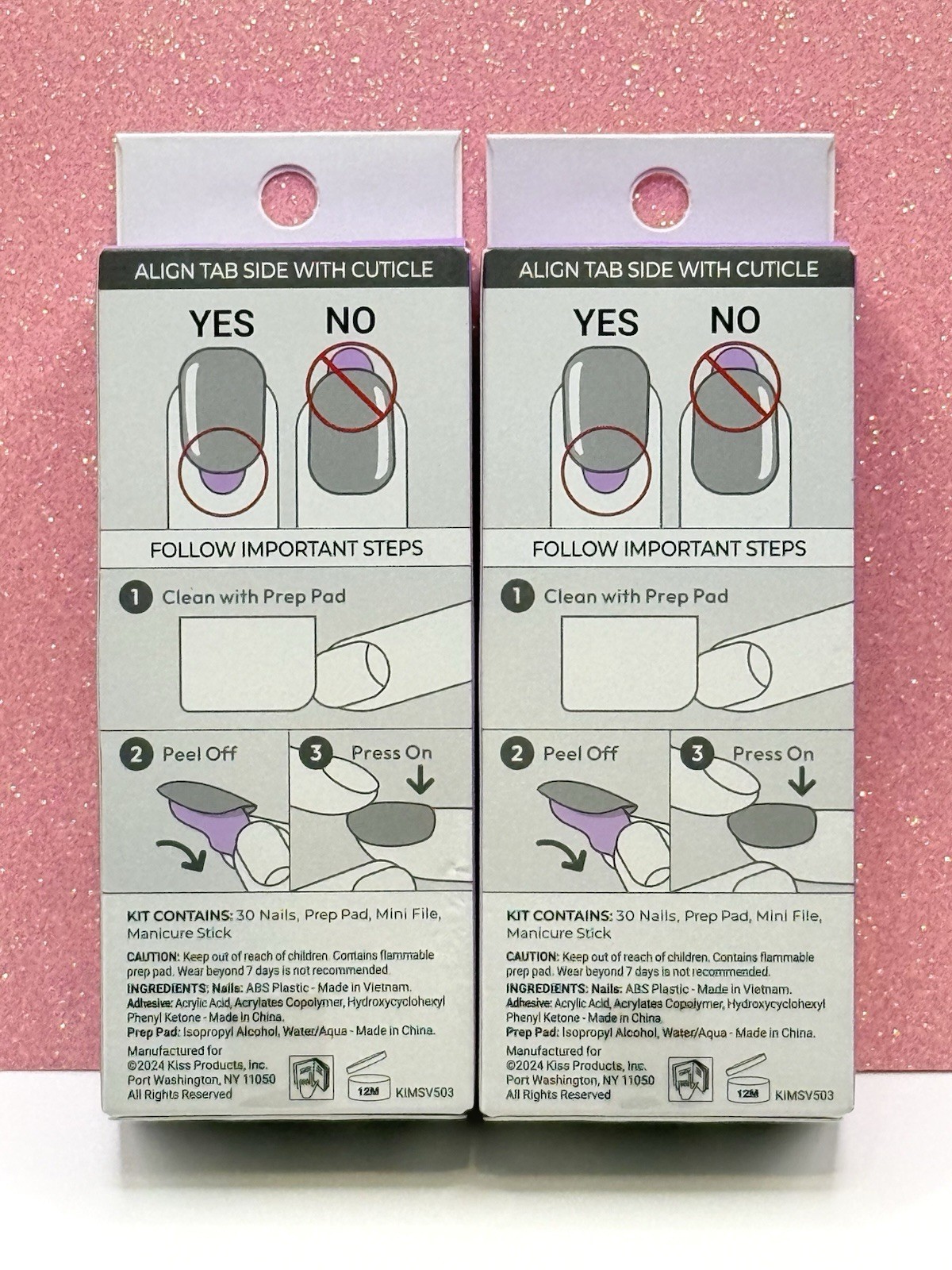 Kiss imPRESS No Glue Press-On Nails Manicure Short Blue Glitter 90471 Lot Of 2
