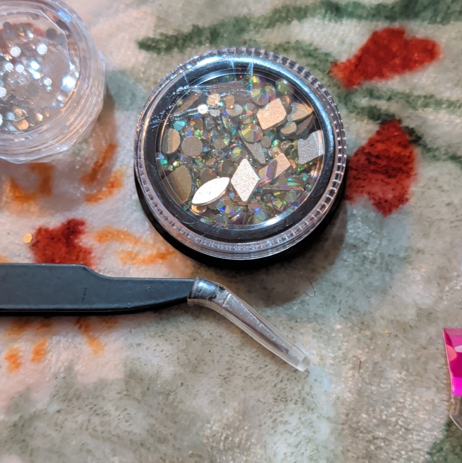 Lot of 3 Nail Glitter Nail Art Sequin Mix Jars w/ Metal Picker Tool