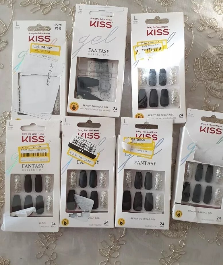 KISS Gel Fantasy Collection Long, Matte Black & Chunky Silver (Damaged Package)