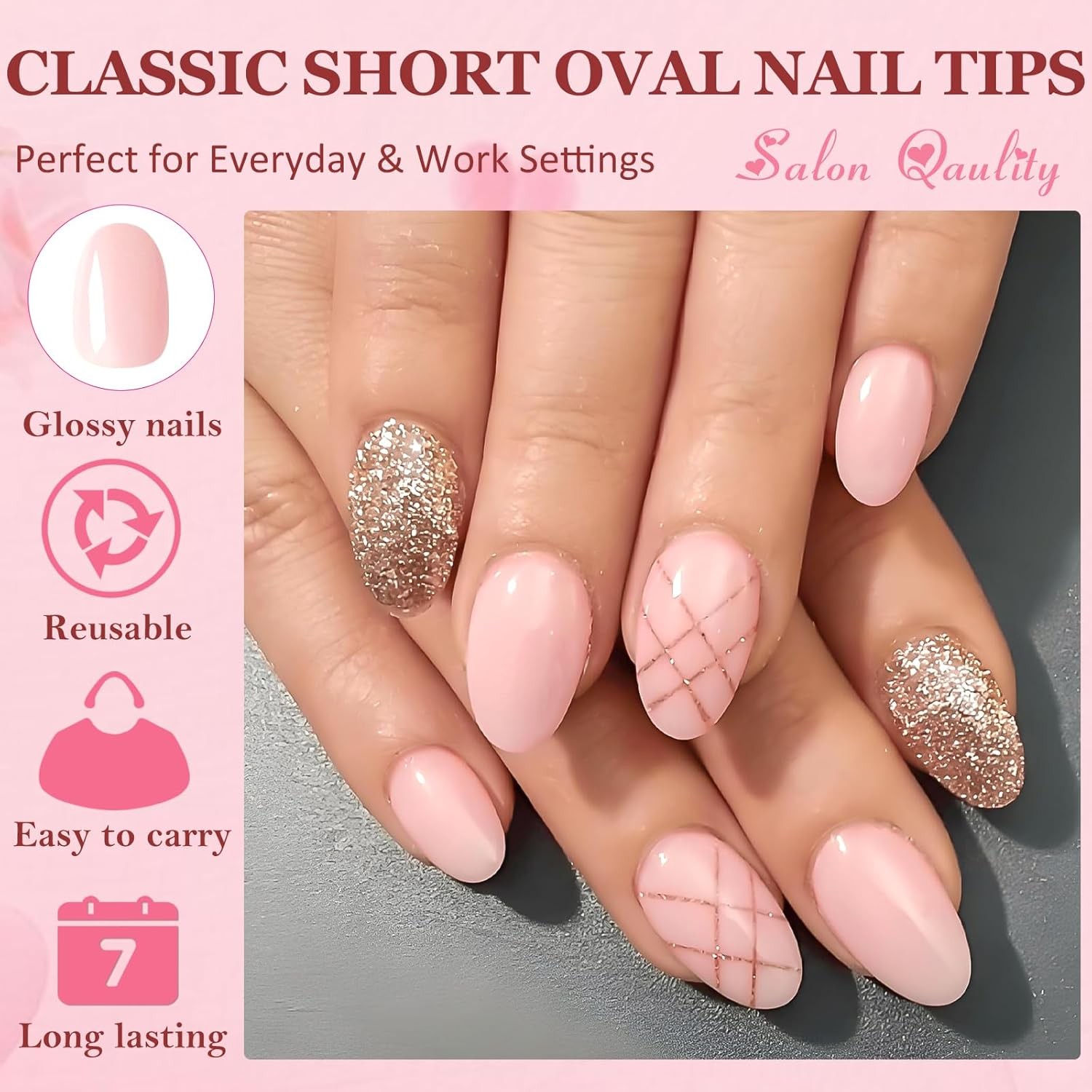 576Pcs Short Oval Press on Nails Kit, 24 Colors Glossy Fake Nails with Glue and