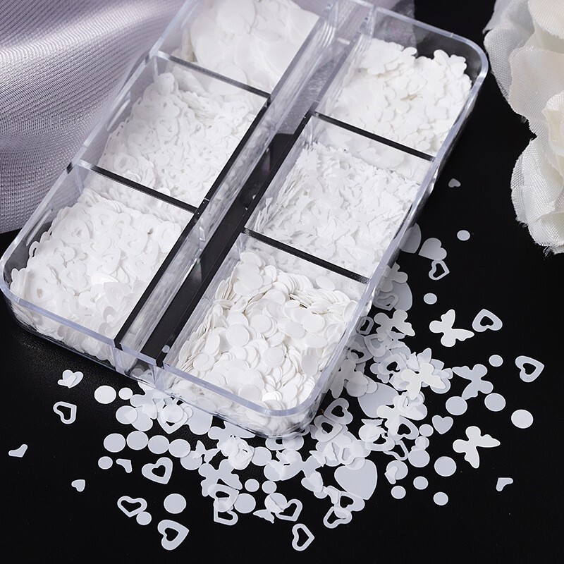 Nail Art Glitter Powder Butterfly /Heart/Flowers Sequins Flakes DIY Decor 6Grids