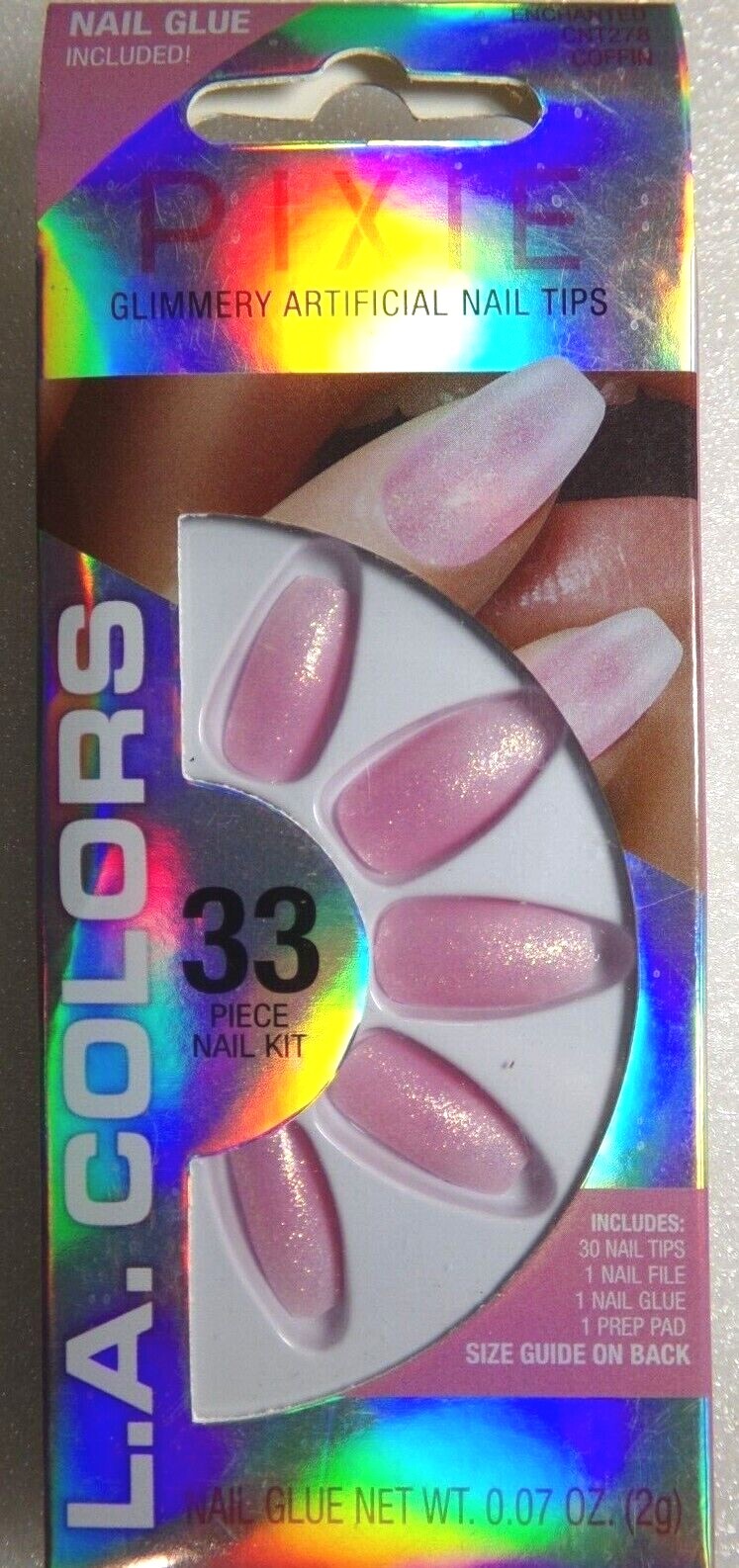LA Colors Nail Frill Nails Glittery Delicate Pink Ombre GLUE-On Medium Length