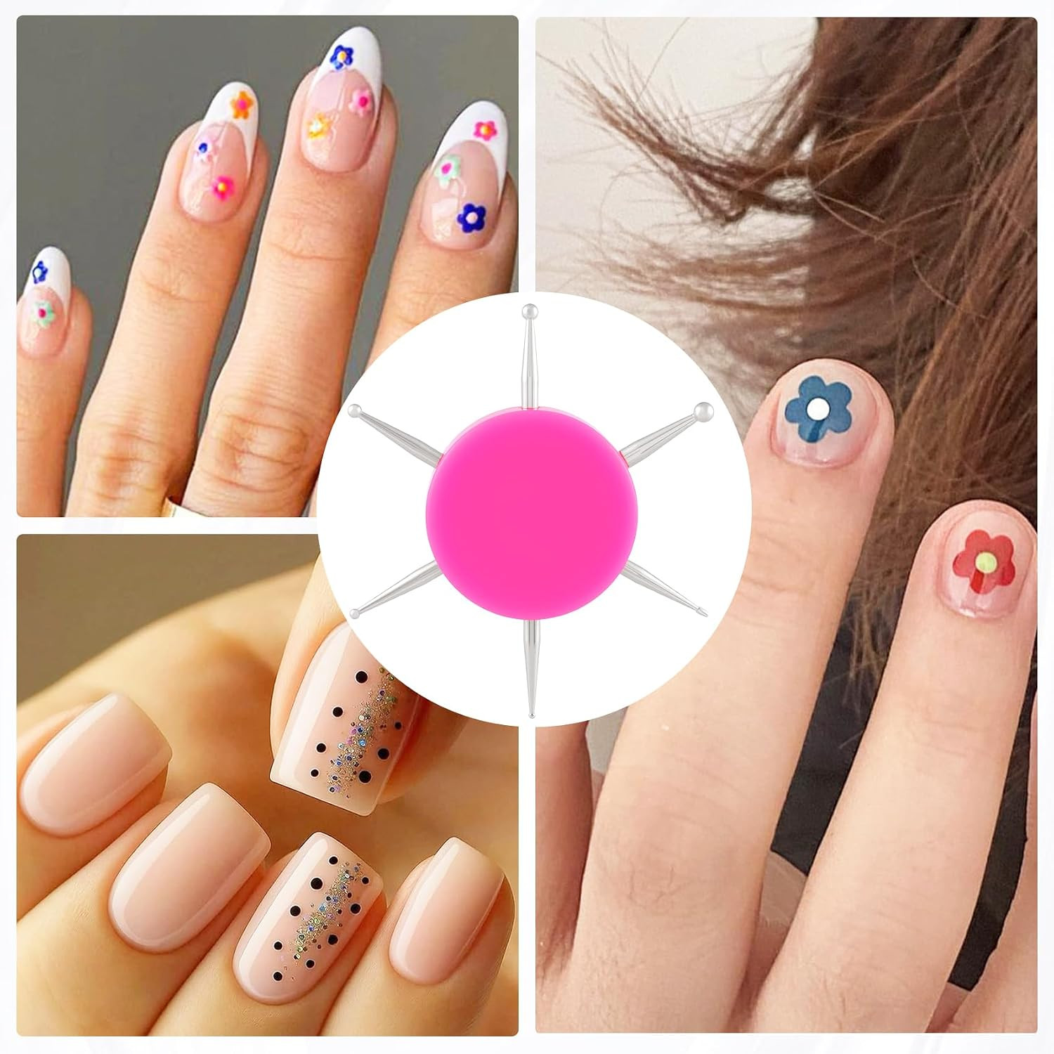 2Pcs Nail Dotting Tool, 6-In-1 Metal Dotting Tool Nail Art, Circular Nail