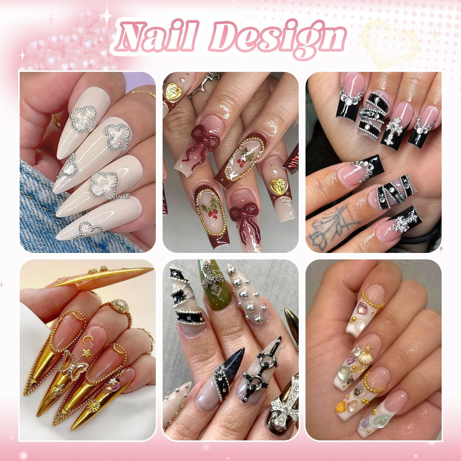 Mini Metal Nail Beads Caviar Charms for Nail Art – Gold & Silver Gems