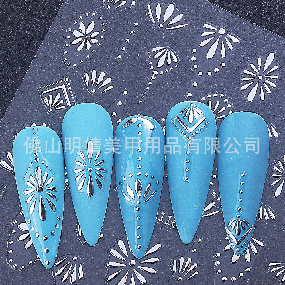 3 Sheets Bohemian Style Nail Stickers Gold Silver Blue Flower Petals Line NH28