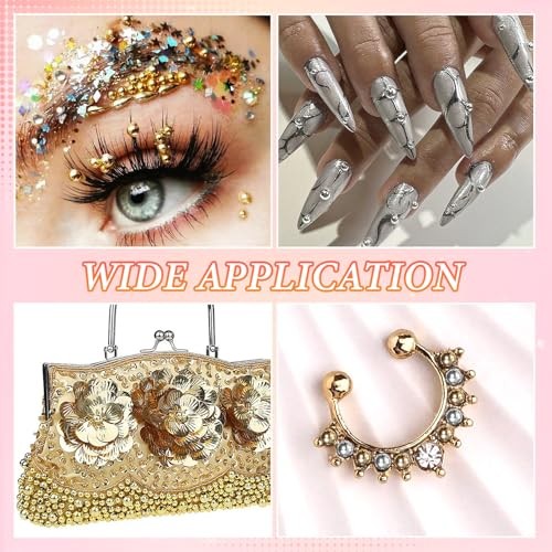 Silver Gold Flatback Pearls for Crafting, 6 Sizes (2-8 mm), 12 Grids, color-S3