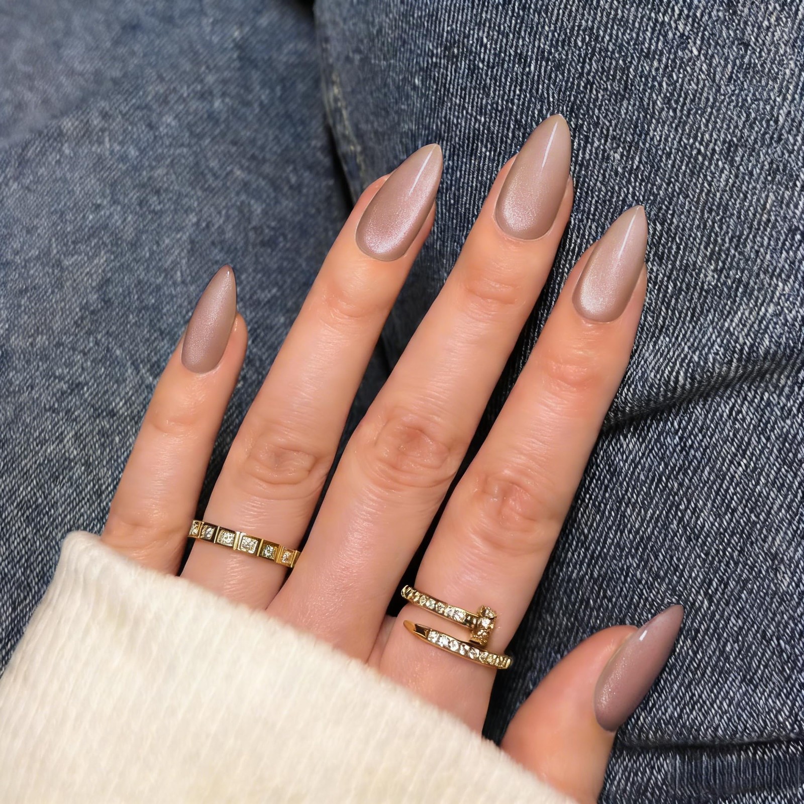 SXVME 30pc almond pale pink glitter cat eye press on nails