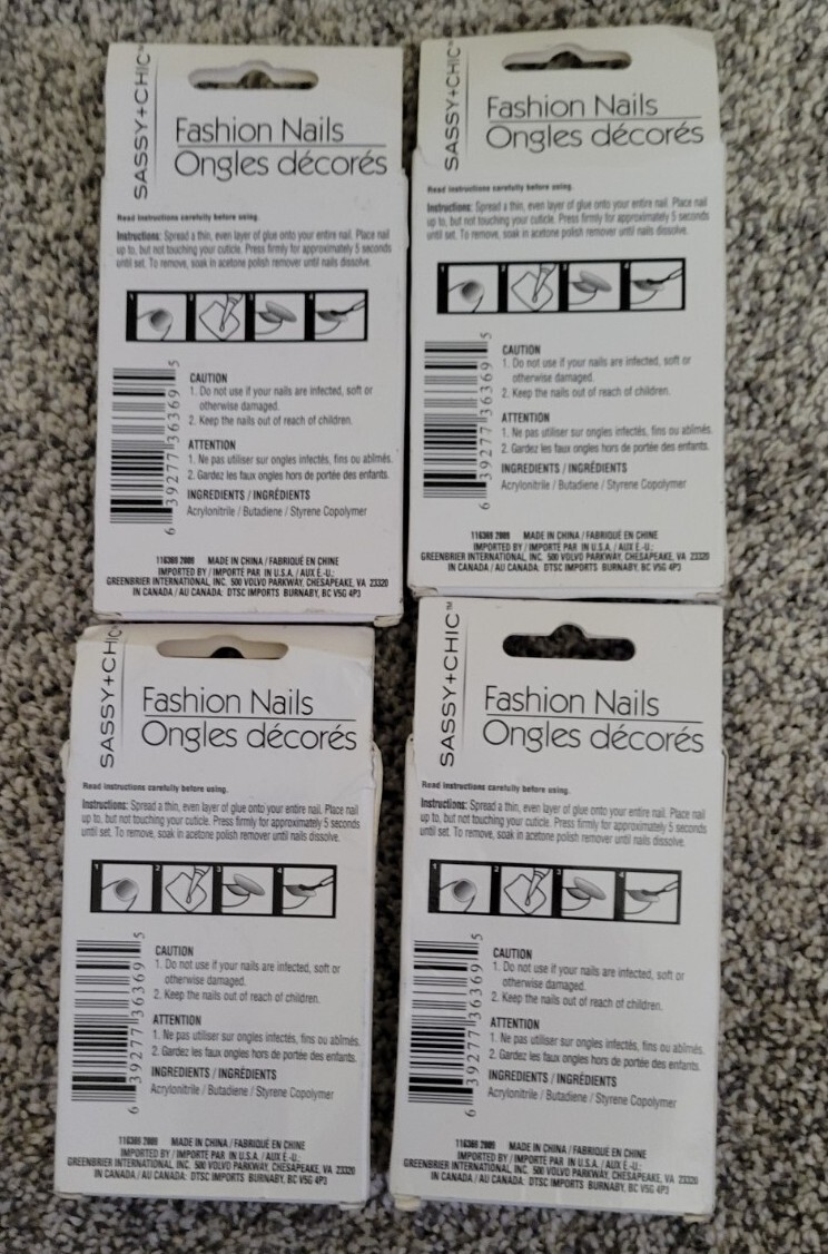 Fashion Nails Fun Easy To Apply Sassy Chick 4 Packs Of 12 Nails Each