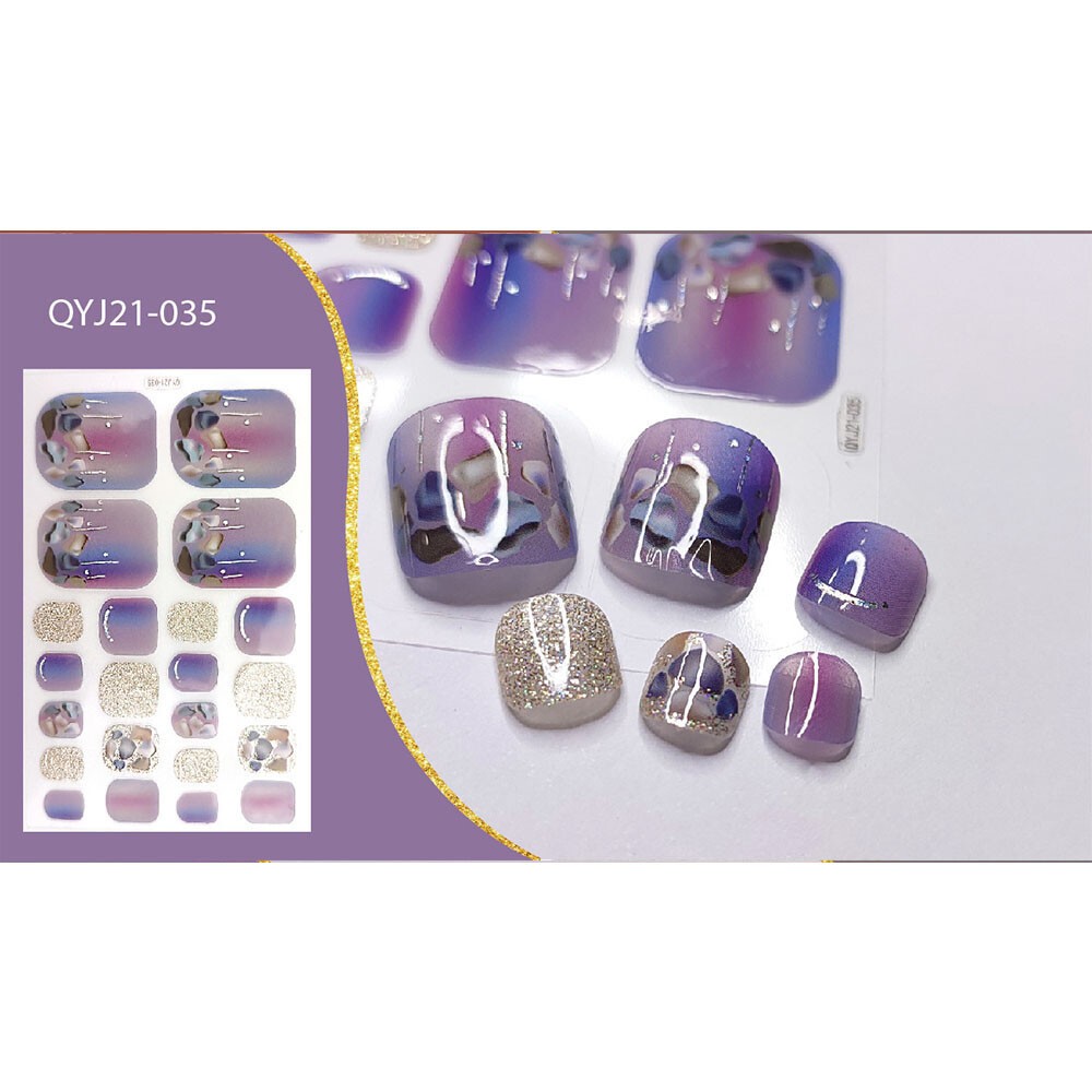 22 Tips Nail Art Glitter Flower Toe Nail Wraps Full Cover Polish Foot Stickers ✔