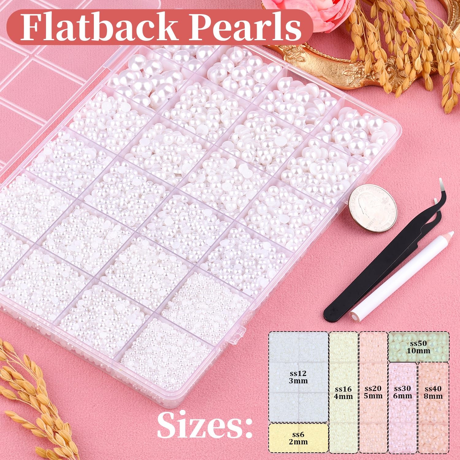 16500Pcs Flatback Pearls for Crafting (White), Assorted Size 2/3/4/5/6/8/10mm…
