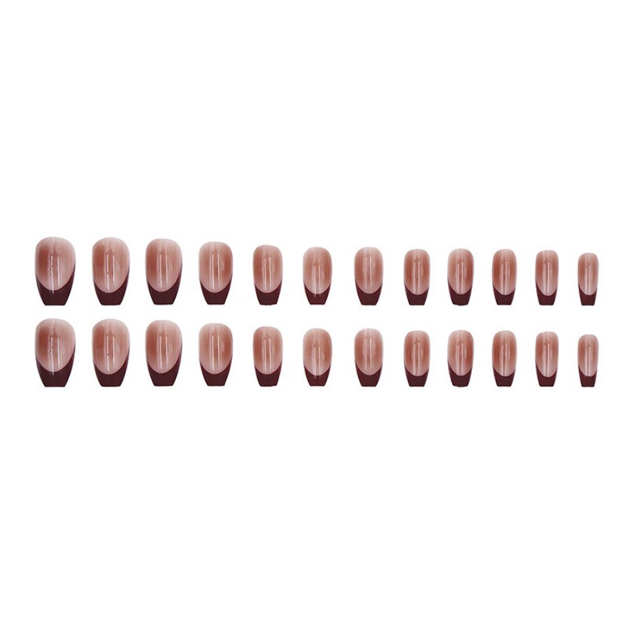 48 Pcs Wine Red Gradient Oval Press on Nails, Glossy Minimal Nude Fake Nails