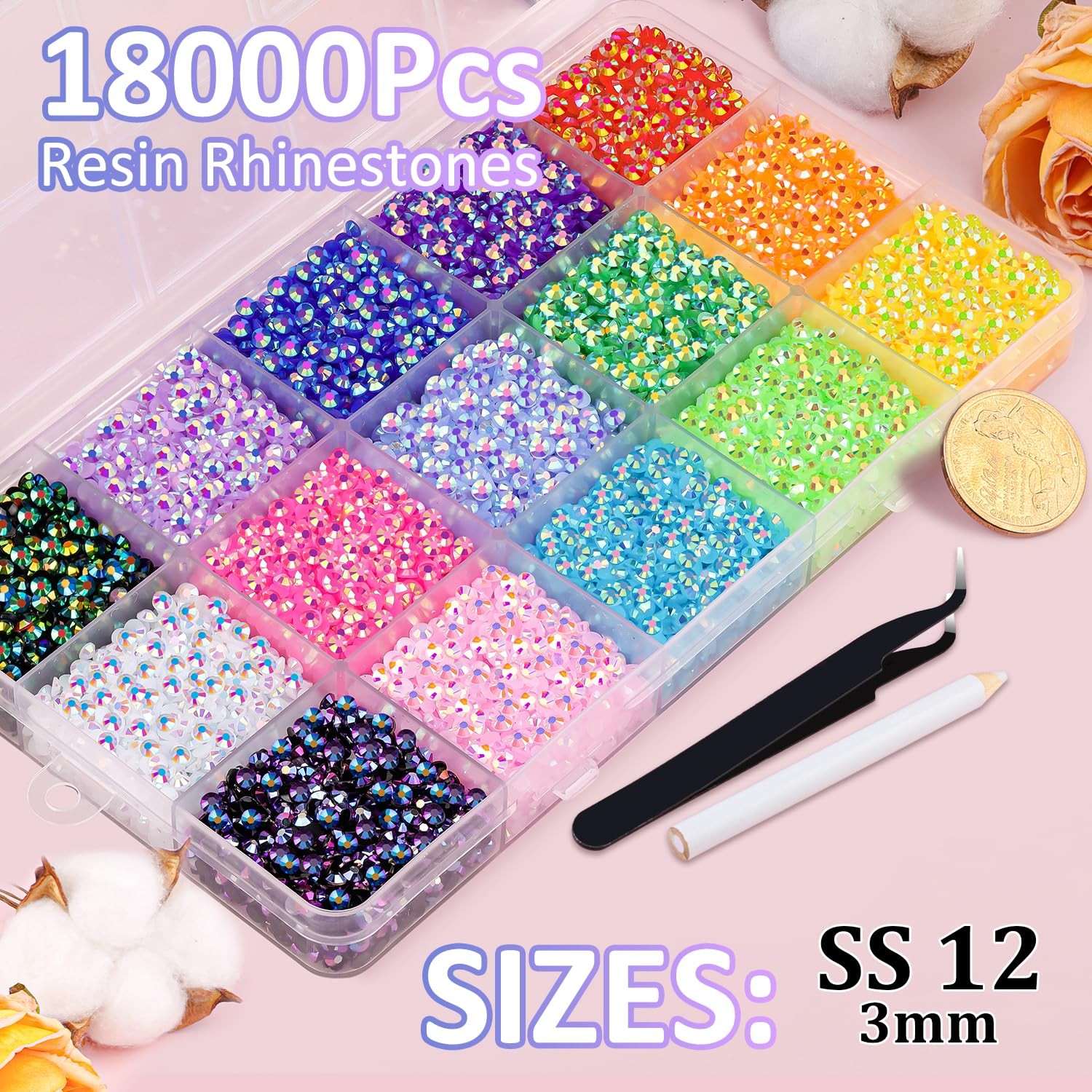 18000Pcs Resin Jelly Rhinestones for Bedazzling, Multicolor 3mm Flatback Rain…