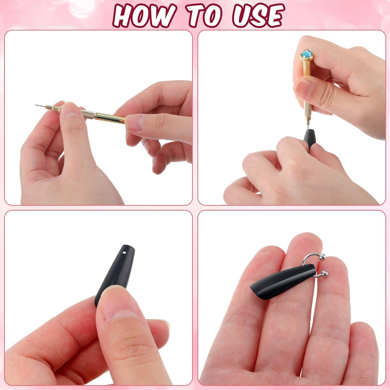 25 Piezas De Dijes Colgantes Para Unas Con Herramienta Para Perforacion De Un…