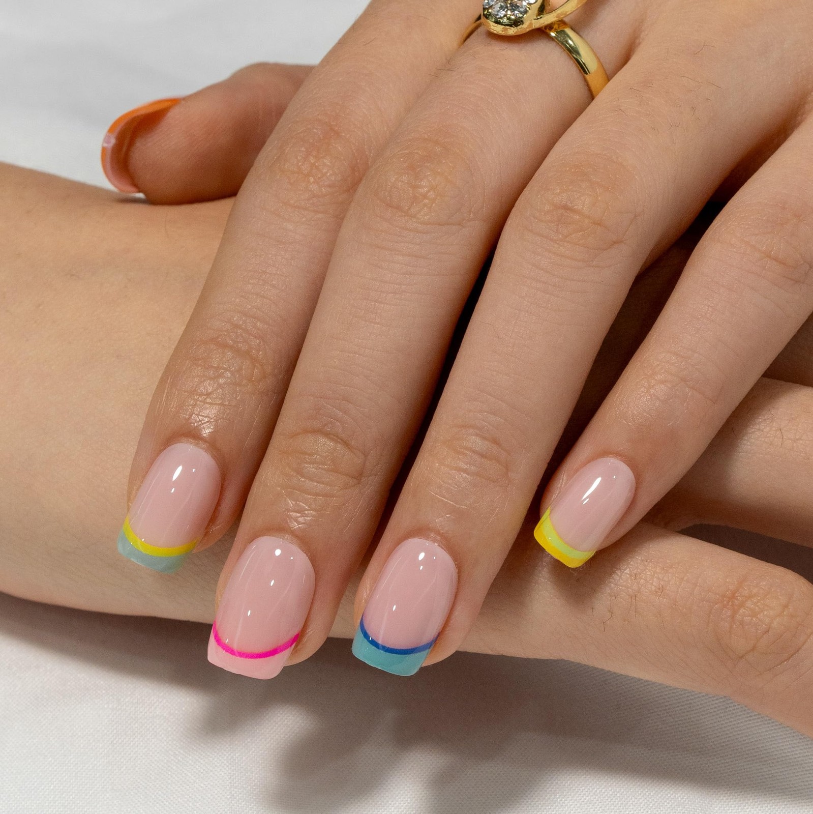 Curvlife Rainbow Short Press On Nails Stick On Nails Short Fake Nails Design