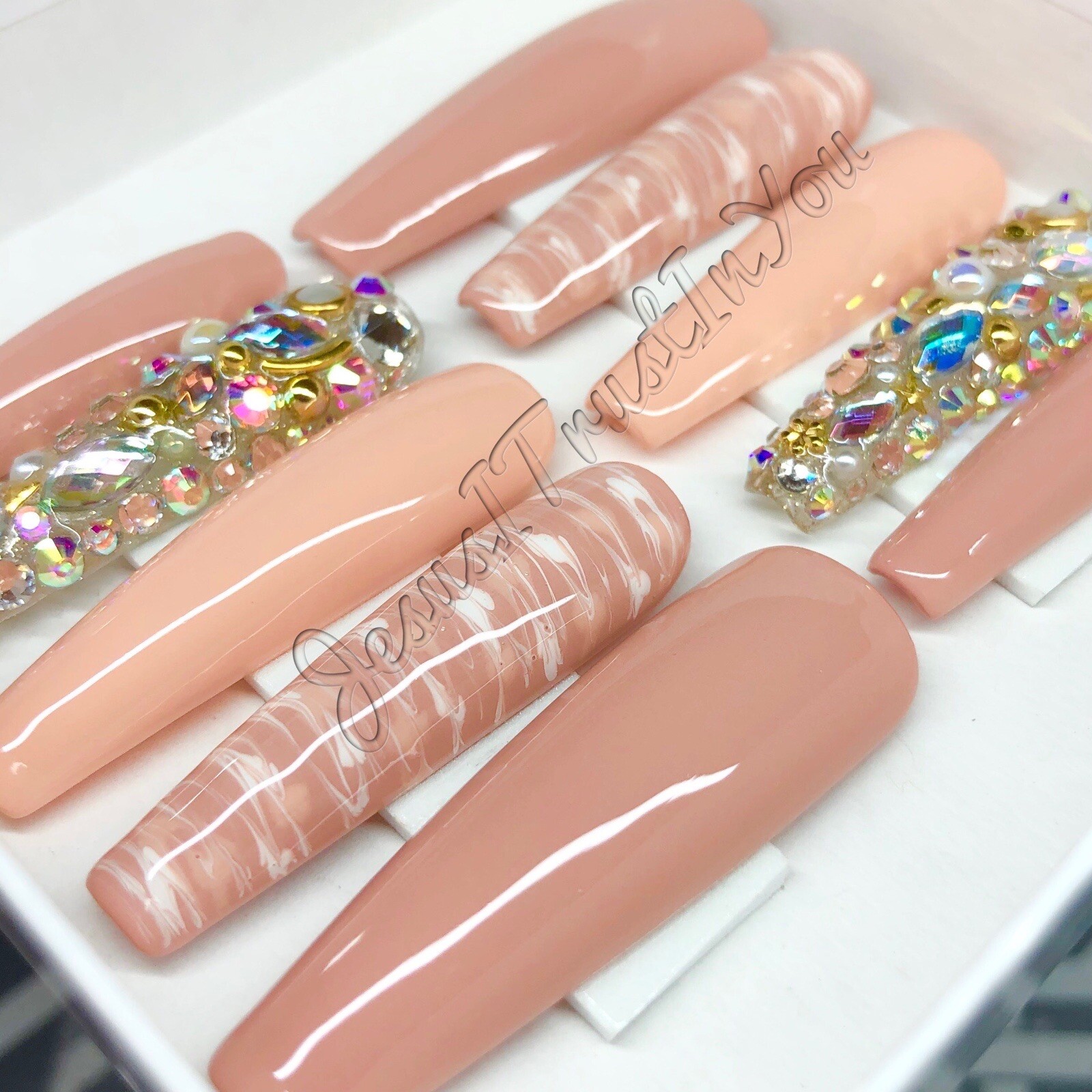 BLESSED – 2X XXL BALLERINA GEL PRESS ON NAILS GLUE ON NAILS