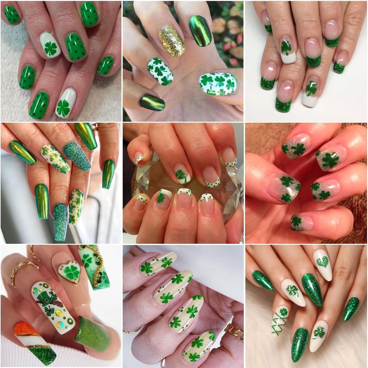 8Pcs St. Patrick’s Day Nail Art Stickers,Green Shamrock 3D Design 18