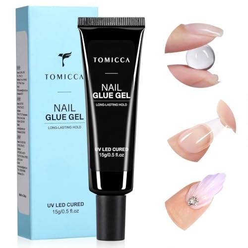 TOMICCA 4-in-1 Solid Gel Nail Glue, Strong Hold Clear Adhesive for Press On