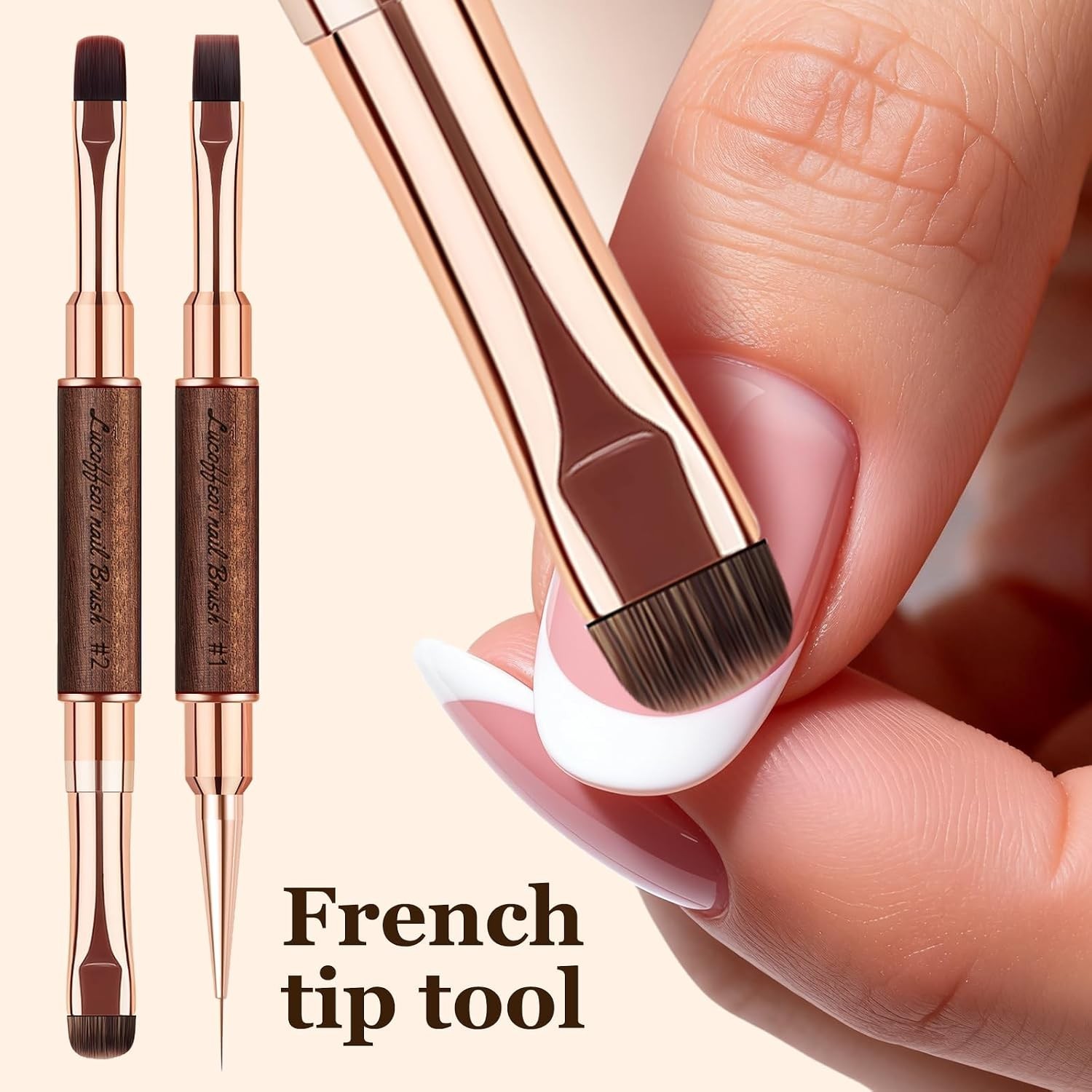 Nail Brushes Set for Builder Gel & Polygel, 2-Pack Double-Ended with Wooden H…