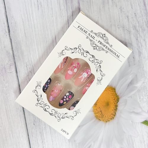 Pink Easter Press on Nails Almond Fake Nails Matte Spring False Nails style16