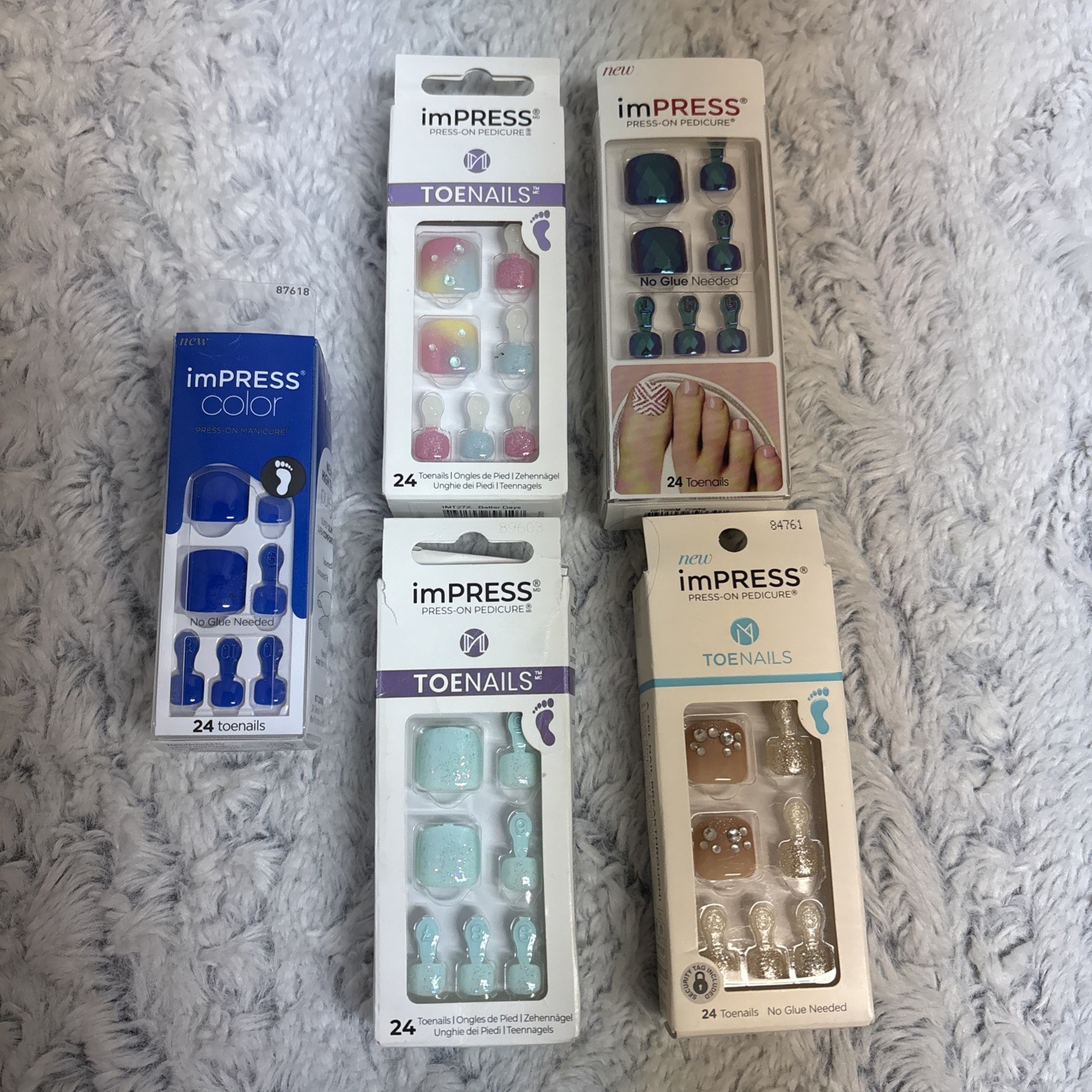 Lot of 5 Kiss ImPress Press On Manicure Nails No Glue – 24 Count ea pack
