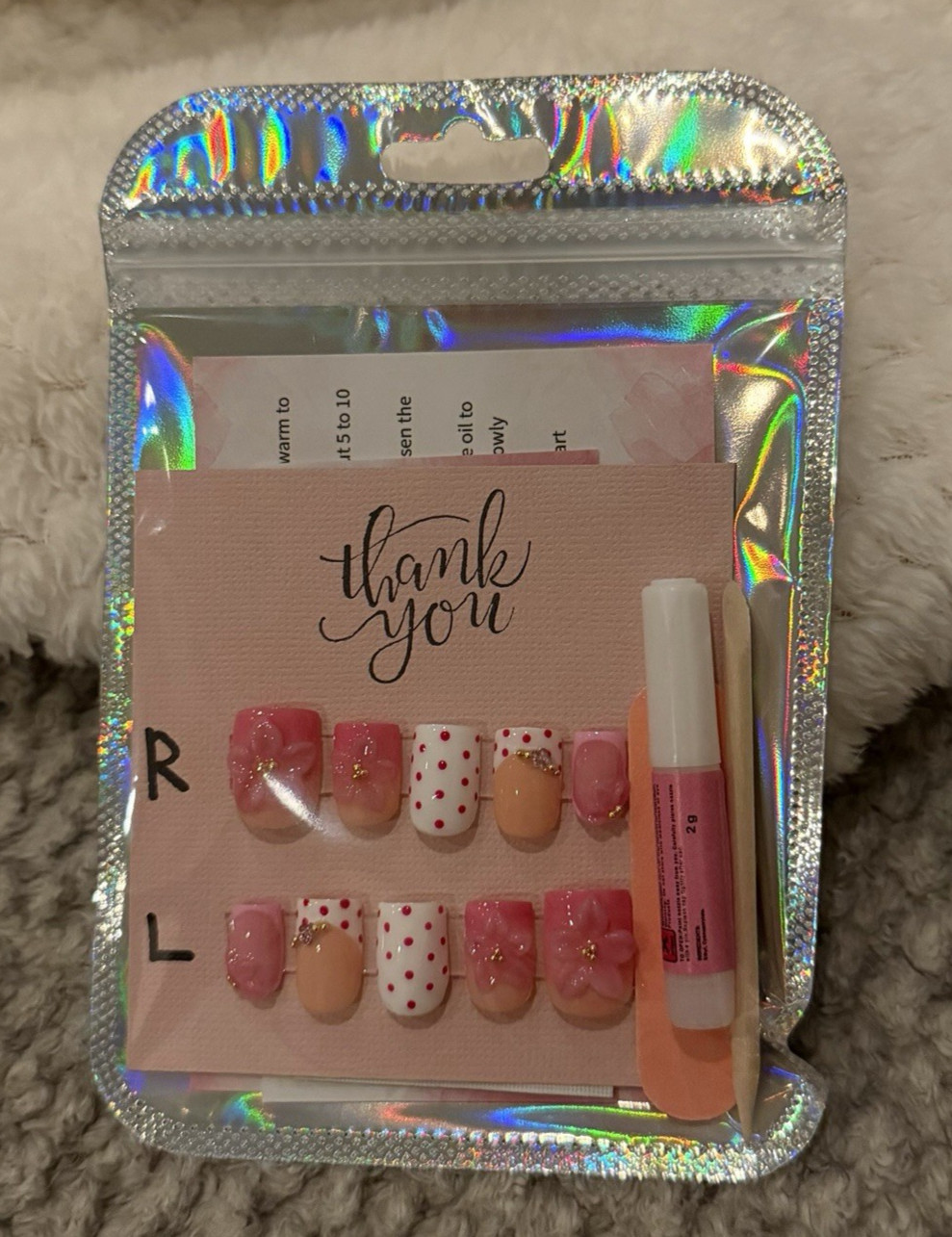 Custom Gel Press On Nails Size Medium Short Length Pink 3D Look