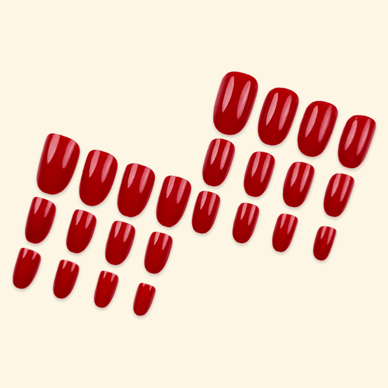 48pcs Almond Press on Nails, Bright Red Glossy Solid Nails for Party & Daily